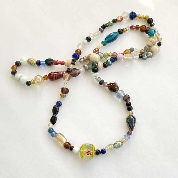 Fun India Candy Glass Chunky Continuous Organic Boho Over The Head Necklace 38” - Picture 4 of 11